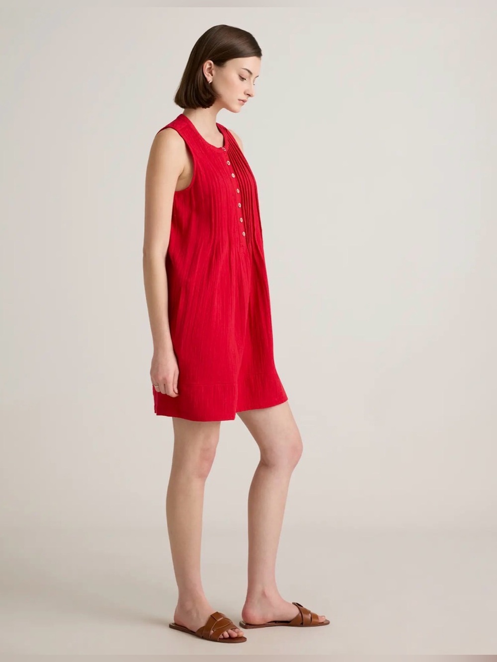 Quince 100% Organic Cotton Gauze Sleeveless Swing Dress, Red Wild Cherry, sz XS - Picture 2 of 10
